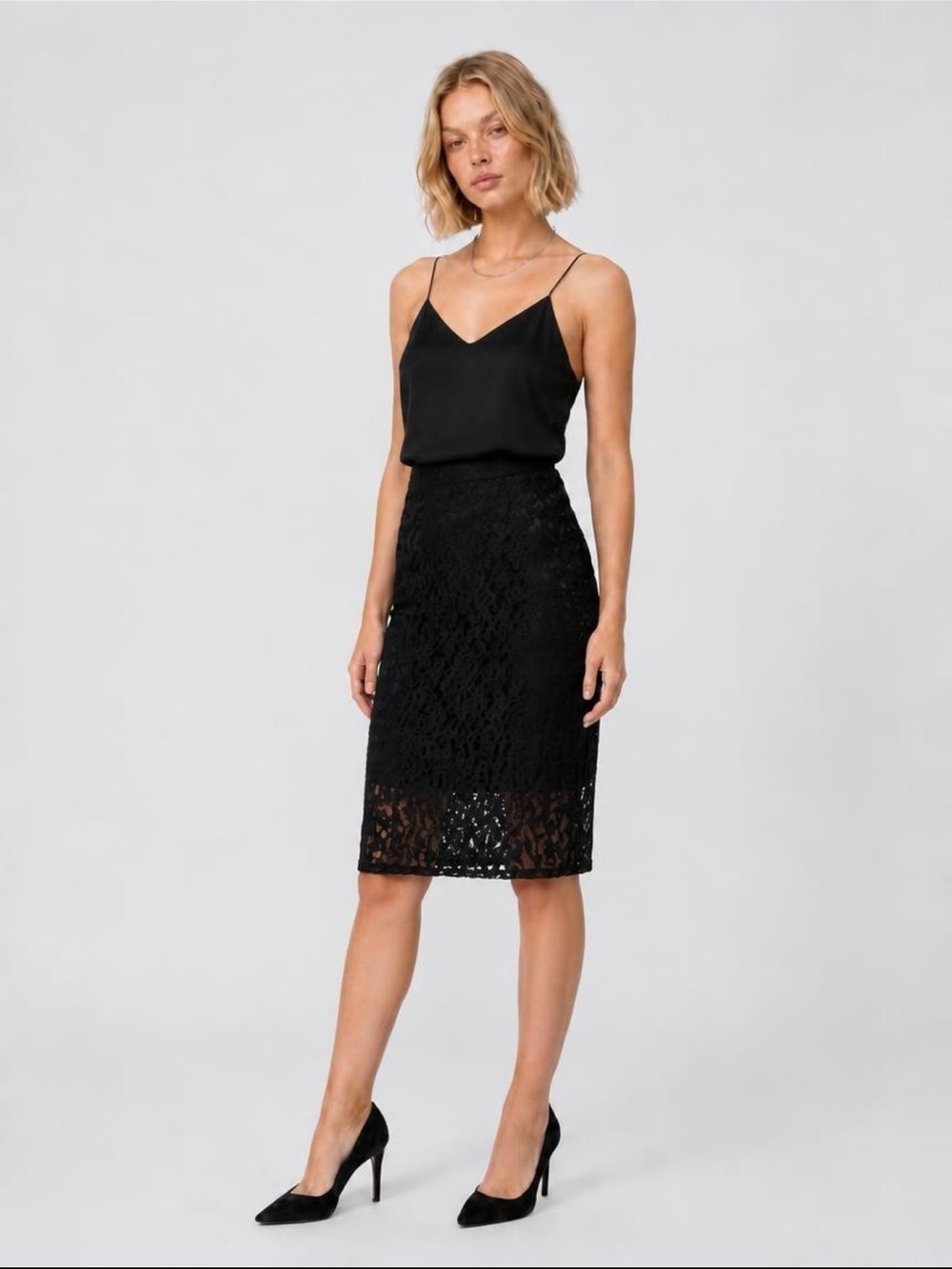 Boulee Black Floral Lace High-Waisted Pencil Skirt Size 6 Made in USA